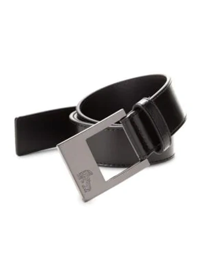 Versace Square Buckle Leather Belt In Black