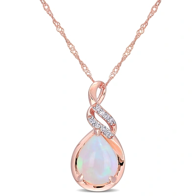 Mimi & Max 2 Ct Tgw Ethiopian Blue-opal And Diamond-accent Twist Pendant With Chain In 10k Rose Gold In Pink