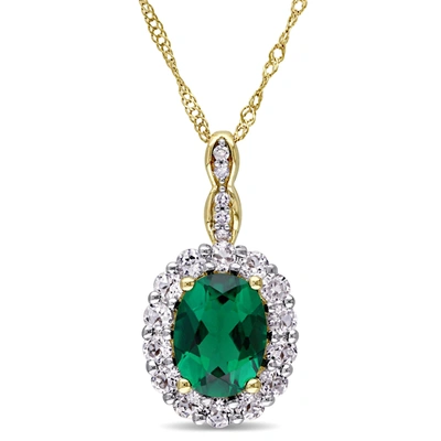 Mimi & Max Women's 1 5/8ct Tgw Oval Shape Created Emerald, White Topaz, And Diamond Accent Vintage Pendant With In Green