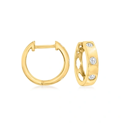 Rs Pure By Ross-simons Bezel-set Diamond Huggie Hoop Earrings In 14kt Yellow Gold In White