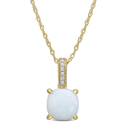 Mimi & Max 1 1/3 Ct Tgw Opal And Diamond Accent Milgrain Pendant In 10k Yellow Gold In White