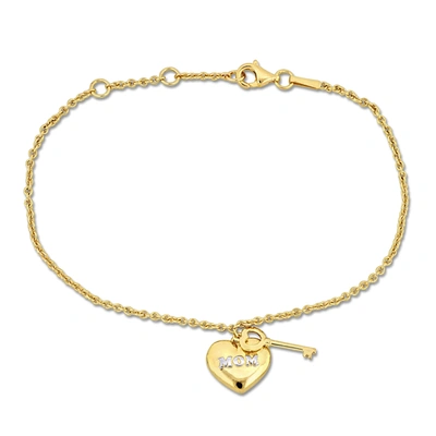 Mimi & Max Yellow Silver Charm Bracelet W/18k Yellow Gold Plated "mom" Heart & Key Charm