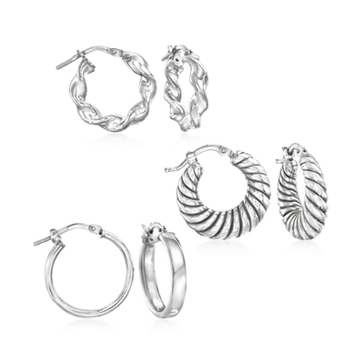 Ross-simons Italian Sterling Silver Jewelry Set: 3 Pairs Of Hoop Earrings