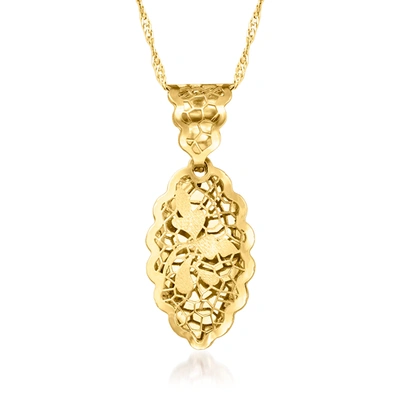 Ross-simons Italian 14kt Yellow Gold Floral Lace Scalloped Pendant