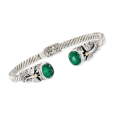 Ross-simons Malachite Bali-style Dragonfly Cuff Bracelet In Sterling Silver With 18kt Yellow Gold In Multi