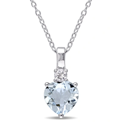 Mimi & Max 1 5/8ct Tgw Aquamarine And Created White Sapphire Heart Pendant With Chain In Sterling Silver In Blue