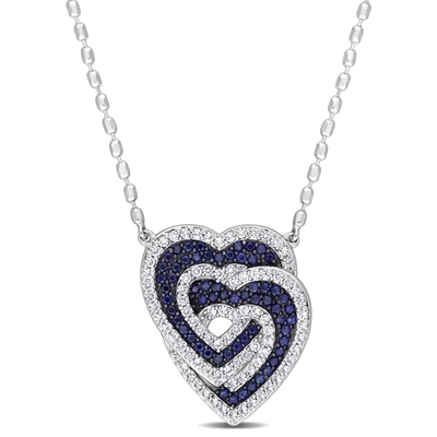 Mimi & Max Interlocking Hearts Pendant With Chain In Sterling Silver In Purple