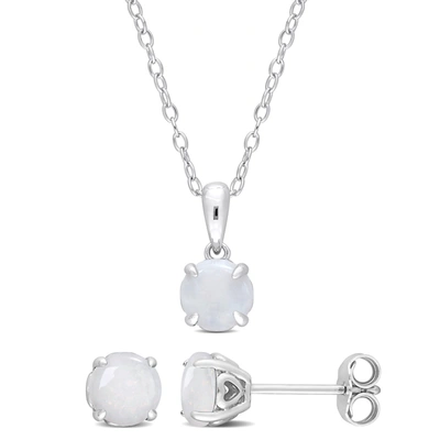 Mimi & Max 1 4/5 Ct Tgw Opal 2-piece Set Of Pendant With Chain And Earrings In Sterling Silver