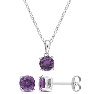 Mimi & Max 3 Ct Tgw Simulated Alexandrite Set With Chain In Sterling Silver In Purple