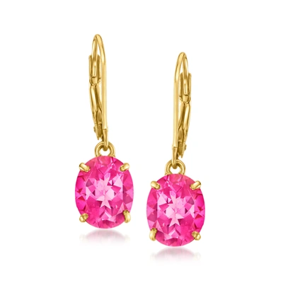 Ross-simons Pink Topaz Drop Earrings In 18kt Gold Over Sterling