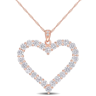 Mimi & Max 2 2/5 Ct Dew Created Moissanite Heart Pendant With Chain In Rose Gold Plated Sterling Silver In White