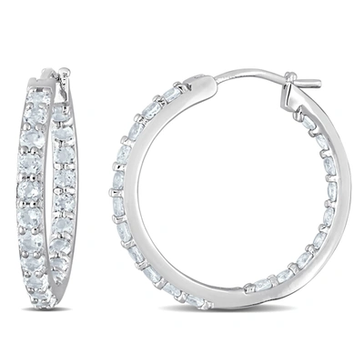 Mimi & Max 2 3/8ct Tgw Aquamarine Inside Outside Hoop Earrings In Sterling Silver
