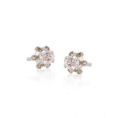 Ross-simons Child's Diamond Accent Stud Earrings In 14kt White Gold In Silver