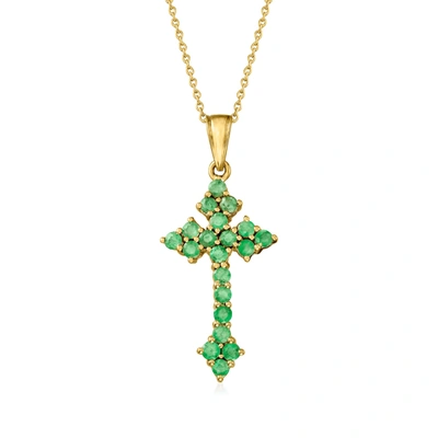 Ross-simons Zambian Emerald Cross Pendant Necklace In 18kt Gold Over Sterling In Green