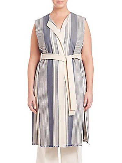 Lafayette 148 Plus Awning Stripe Vest In Raffia Multicolor