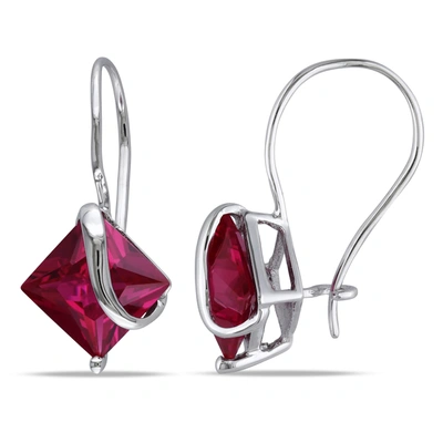 Mimi & Max 3 3/8 Ct Tgw Square Cut Created Ruby Earrings In 10k White Gold In Red