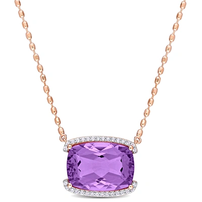 Mimi & Max Womens 16 5/8ct Tgw Cushion-cut Rose De France And White Topaz Halo Pendant With Chain In Rose Plate In Purple