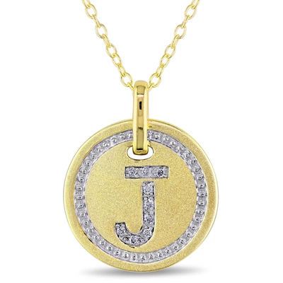 Mimi & Max J Initial Diamond Accent Pendant With Chain In Yellow Plated Sterling Silver