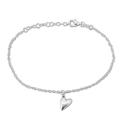 Mimi & Max Heart Charm Bracelet On Cable Chain In Sterling Silver - 6.5+1 In.