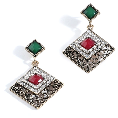 Sohi Multi Color Gold Plated Designer Stone Drop Earring For Women's In Red