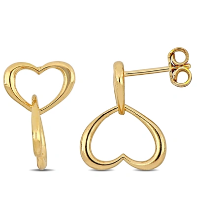 Mimi & Max Double Heart Drop Earrings In Yellow Plated Sterling Silver In Gold