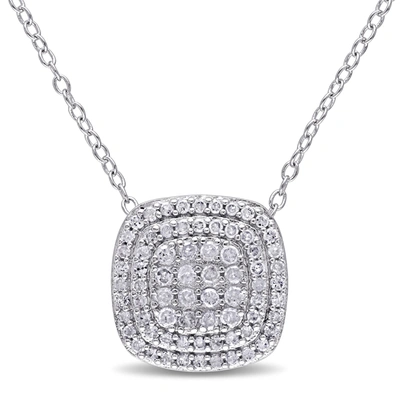 Mimi & Max 1/2ct Tdw Diamond Layered Halo Pendant With Chain In Sterling Silver