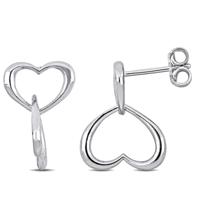 Mimi & Max Double Heart Drop Earrings In Sterling Silver