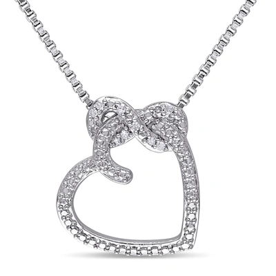 Mimi & Max Diamond Heart Infinity Pendant With Chain In Sterling Silver