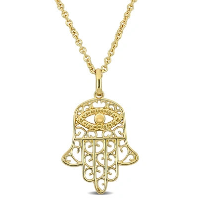 Mimi & Max Hamsa Charm Pendant W/ Chain In 18k Yellow Gold Plated Silver - 17.5+1.5 In.