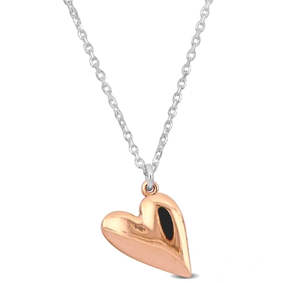 Mimi & Max Pink Heart Necklace On Diamond Cut Cable Chain In Sterling Silver - 16.5+1 In. In Orange