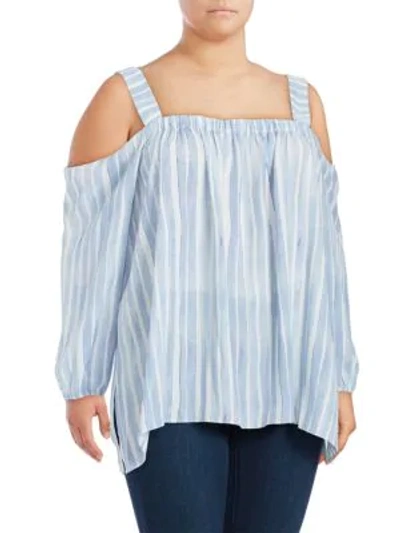 Vince Camuto Plus Cotton-blend Cold-shoulder Top In Stormy Blue
