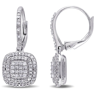 Mimi & Max 1/2ct Tdw Diamond Layered Halo Leverback Earrings In Sterling Silver
