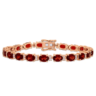 Mimi & Max 19 5/8 Ct Tgw Garnet And White Sapphire Tennis Bracelet In Rose Plated Sterling Silver In Red