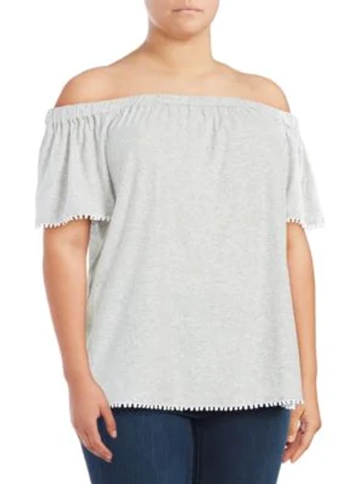 Vince Camuto Plus Crochet-trim Off-the-shoulder Top In Grey Heather