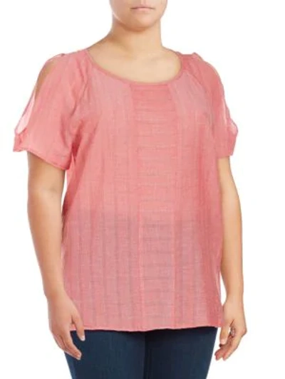 Vince Camuto Plus Striped Short-sleeve Cold-shoulder Top In Tomato Red