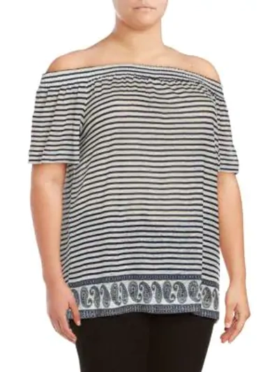 Vince Camuto Plus Size Striped Off-the-shoulder Top In New Ivory