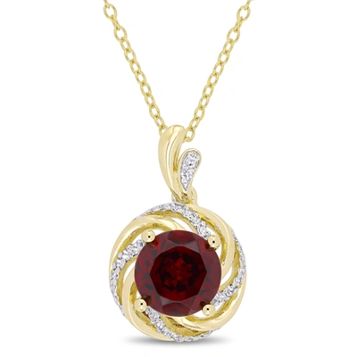 Mimi & Max 2 1/7 Ct Tgw Garnet White Topaz And Diamond Swirl Pendant With Chain In Yellow Plated Sterling Silve In Red
