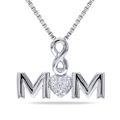 Mimi & Max Women's Diamond Infinity "mom" Pendant With Chain In Sterling Silver