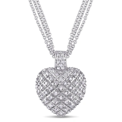 Mimi & Max 1ct Tdw Diamond Heart Pendant With Triple Chain In Sterling Silver In White