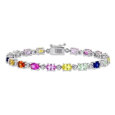 Mimi & Max Women's 10 1/4ct Tgw Multi-color Created Sapphire Tennis Bracelet In Sterling Silver