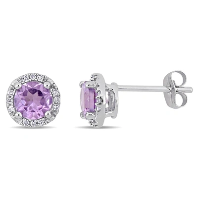 Mimi & Max Amethyst Halo Earrings With Diamonds In 10k White Gold In Purple