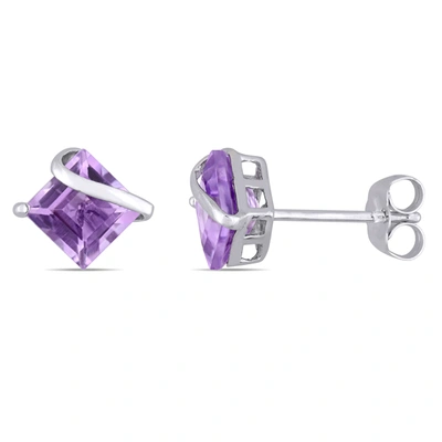Mimi & Max Square Amethyst Stud Earrings In 10k White Gold In Purple