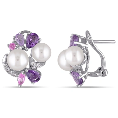 Mimi & Max Amethyst, Rose De France, Created Pink And Created White Sapphire And White Cultured Freshwater Pear In Purple