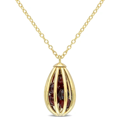Mimi & Max 3 5/8 Ct Tgw Garnet Cage Pendant With Chain In Yellow Plated Sterling Silver In Red
