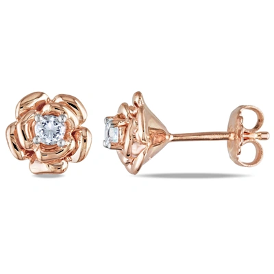 Mimi & Max 1/3ct Tgw Created White Sapphire Flower Stud Earrings In Rose Plated Sterling Silver