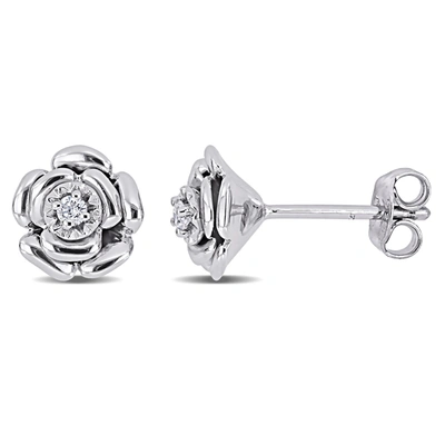 Mimi & Max Diamond Floral Stud Earrings In Sterling Silver