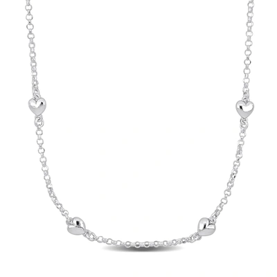 Mimi & Max Four Heart Charm Station Necklace On Diamond Cut Rolo Chain In Sterling Silver - 16.5+1 In.