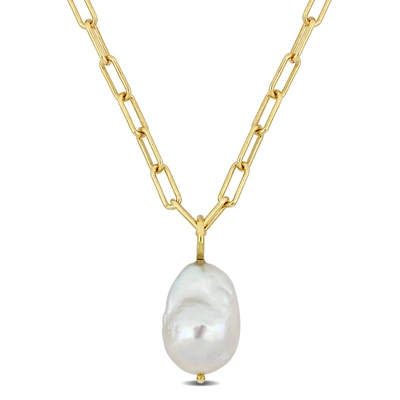 Mimi & Max 13-14 Mm Natural Shape Cultured Freshwater Pearl And 3.5 Mm Oval Link Necklace In 18k Gold Plated St In White