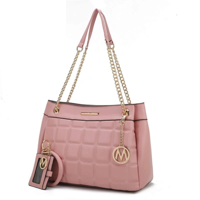 Mkf Collection By Mia K Mabel Quilted Vegan Leather Women's Shoulder Bag With Bracelet Keychain With A Credit Card Holder- 2 In Pink