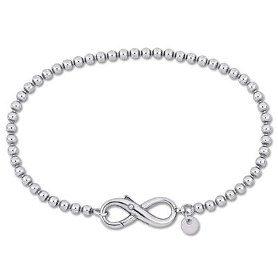 Mimi & Max Ball Link Bracelet W/ Infinity Clasp In Sterling Silver - 7.5 In. In White